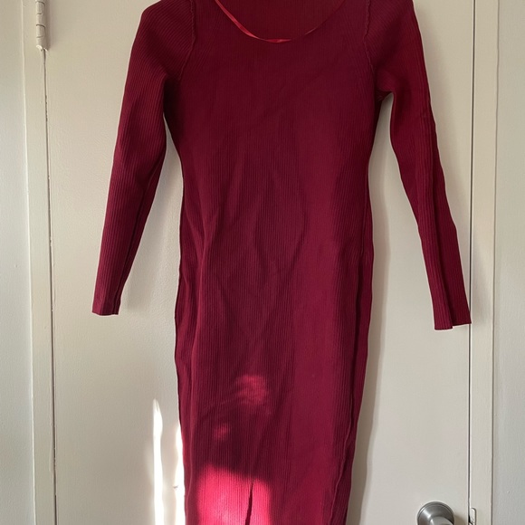 Rebecca Minkoff Magri in Wine Ribbed Knit Cutout Zip Back Dress - Size Large - Picture 9 of 13
